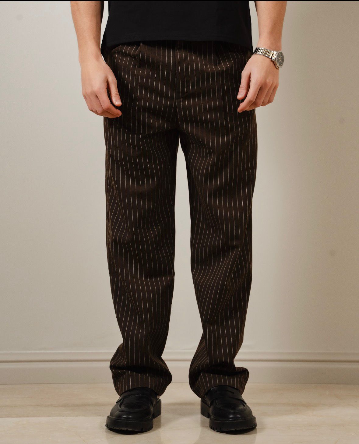 Men Stripe Brown Pants