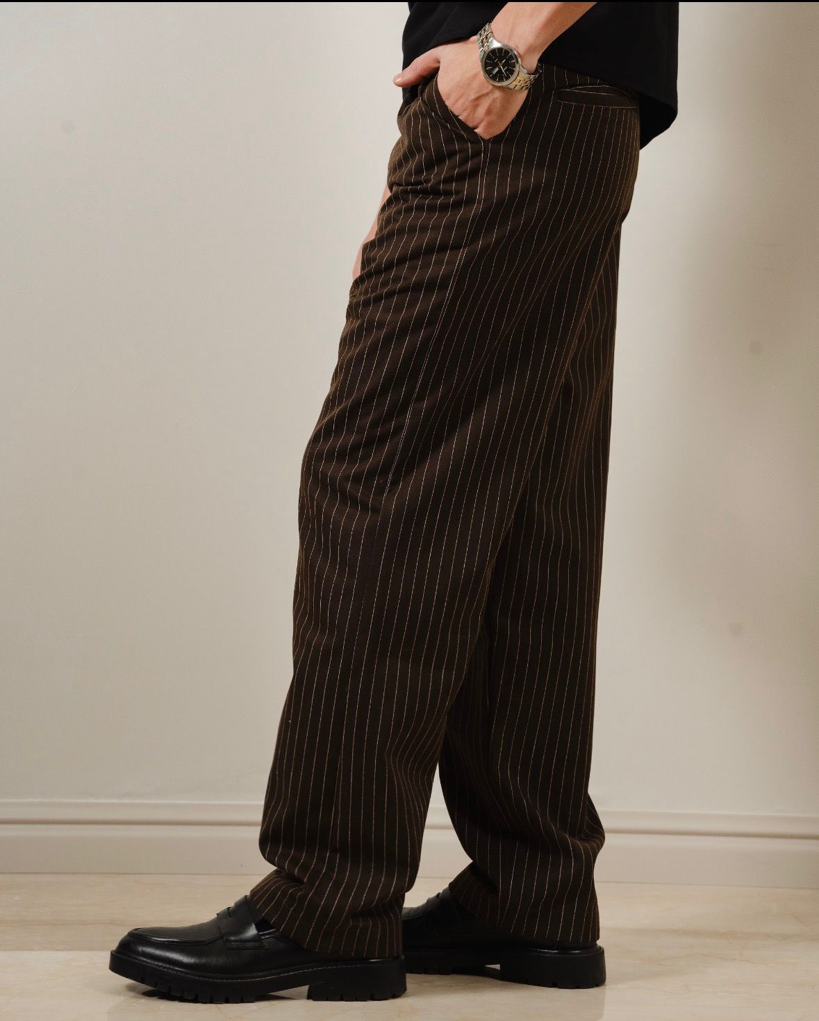 Men Stripe Brown Pants
