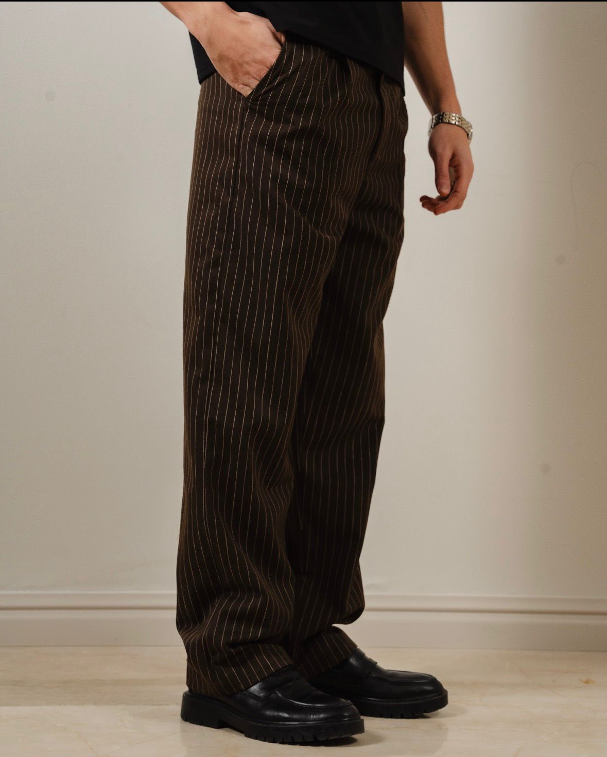 Men Stripe Brown Pants