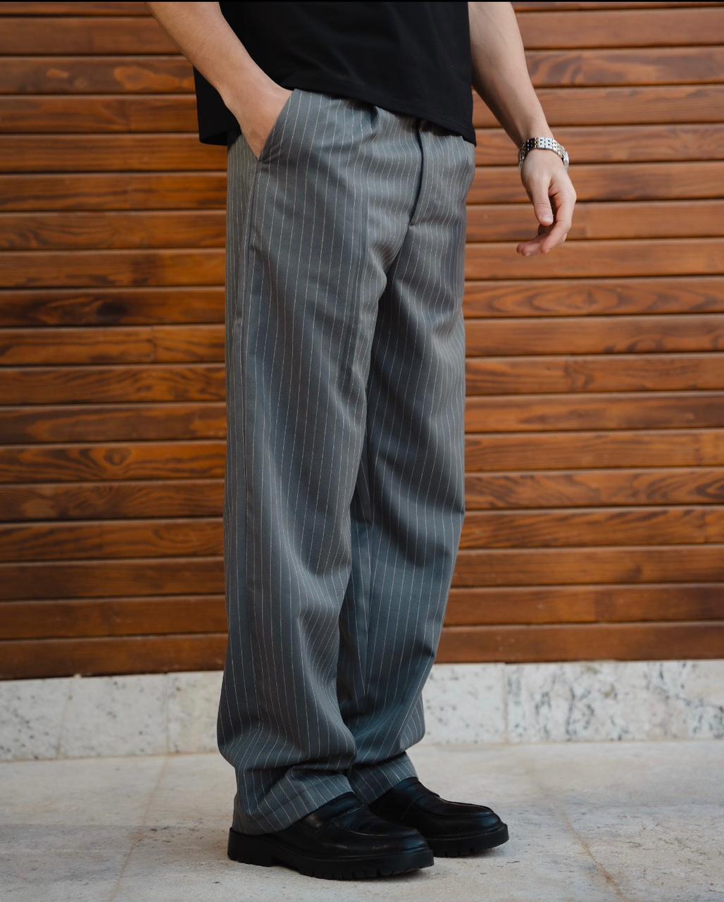 Men Stripe Grey Pants